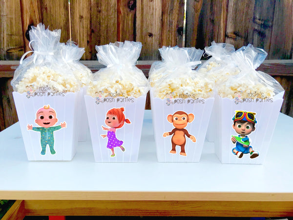 Cocomelon Birthday theme popcorn favor bins