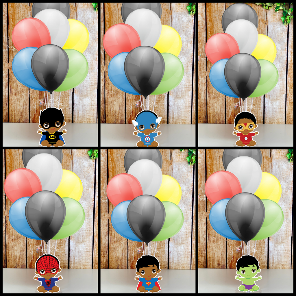 Afro Baby Batman Superhero Birthday or Baby Shower Theme Balloon Centerpieces SET OF 6