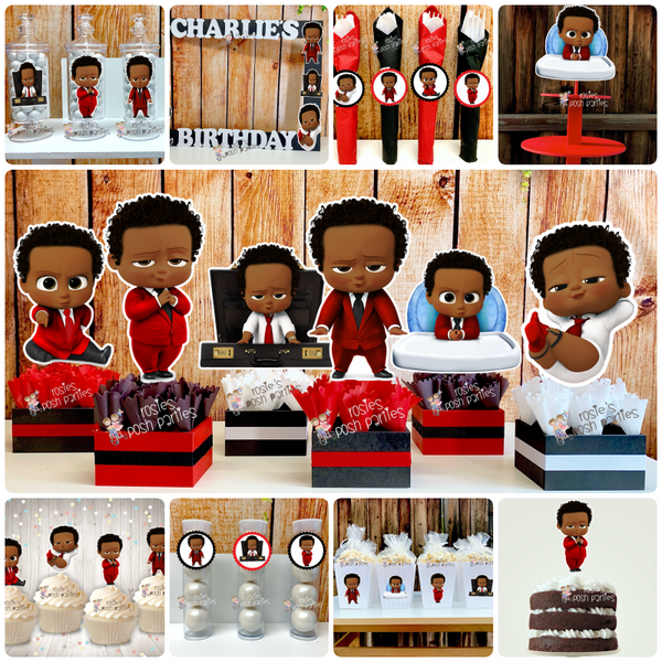 African American Boss Baby Red Suit Baby Shower or Birthday Cake Topper AF 