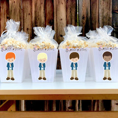 First Communion Religious Holy Sacrament Boys Theme Popcorn Favor Bins SET OF 12