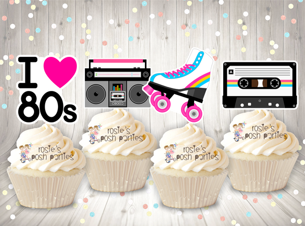 I love 80's Theme Party Decoration Cupcake Toppers SET OF 12