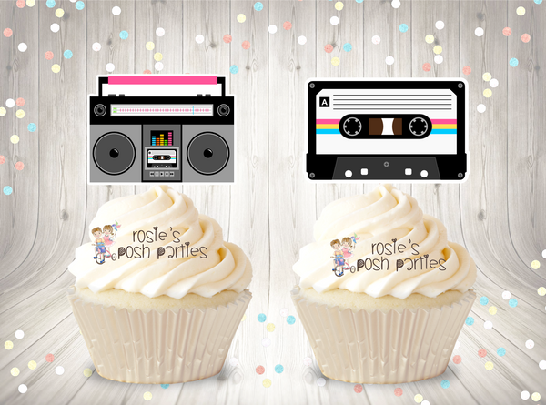I love 80's Theme Party Decoration Cupcake Toppers SET OF 12