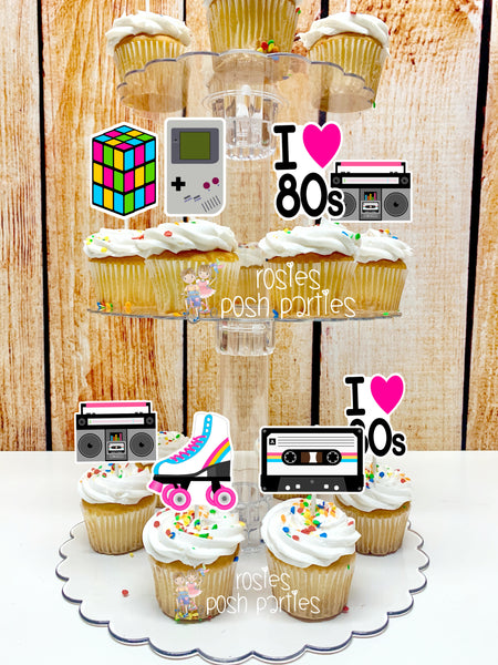 i love 80s birthday theme cupcake toppers