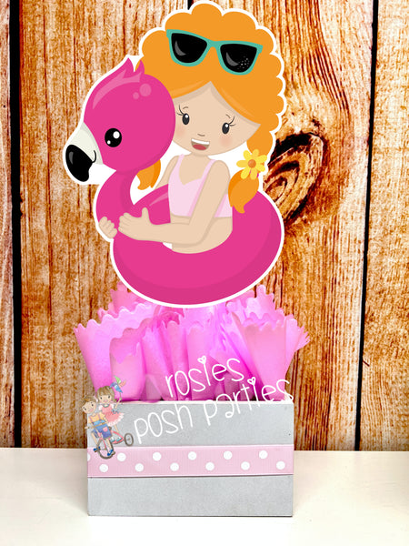 girls pool party birthday theme centerpiece decoration