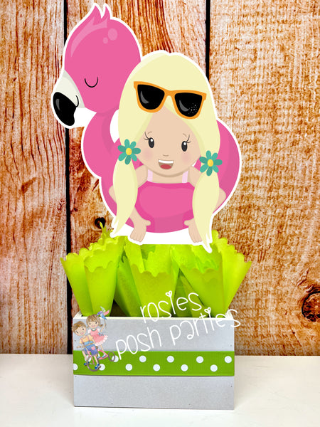 girls pool party birthday theme centerpiece decoration