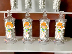 Gymnast Theme Birthday Party Apothecary Favors Red Hair Gymnast SET OF 12