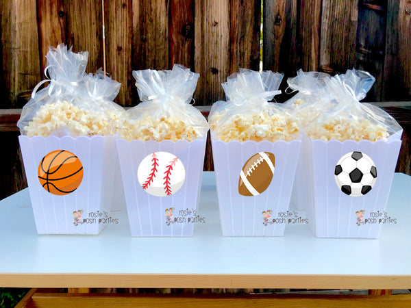 Sports Theme Birthday Baby Shower Popcorn Favors SET OF 12