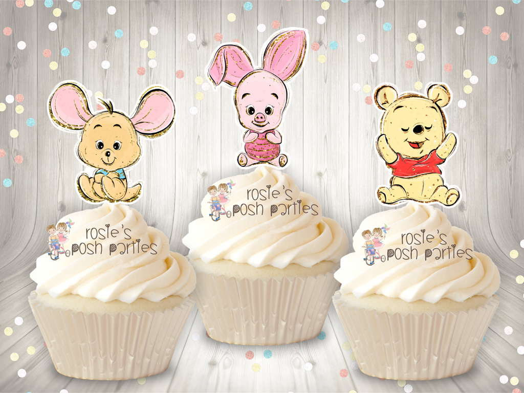 48 Pcs Winnie Baby Shower Cupcake Toppers for Classic The Pooh Birthday Party Supplies Cute Winnie Cake Topper for Baby Shower Decorations