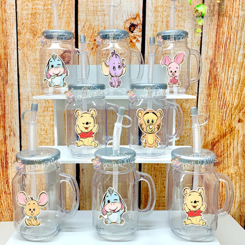 Winnie the Pooh Birthday or Baby Shower Theme Mason Jar and Straw Favors
