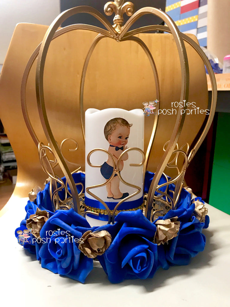 Little Prince Centerpiece Blue and Gold Birthday party table centerpie –  Rosie's Posh Parties