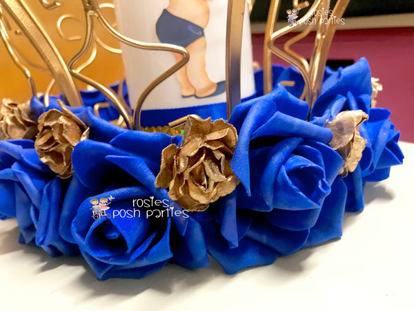 Little Prince Centerpiece Blue and Gold Birthday party table centerpiece decoration Royal Baby Shower Birthday Gold Blue Gold crown Piece