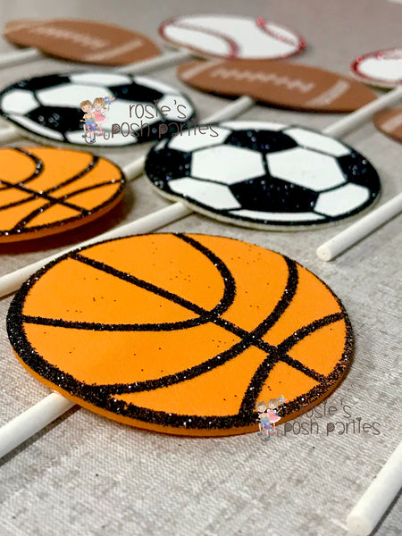 Sports Theme Cupcake Toppers Centerpiece Sport Party Sports Birthday Soccer Football Baseball Basketball decoration Birthday Theme SET OF 12