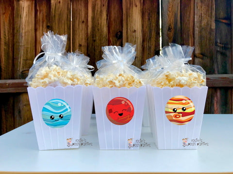 Blast Off to Outer Space Birthday | Solar System Baby Shower | Party Popcorn Bin Favors SET OF 12