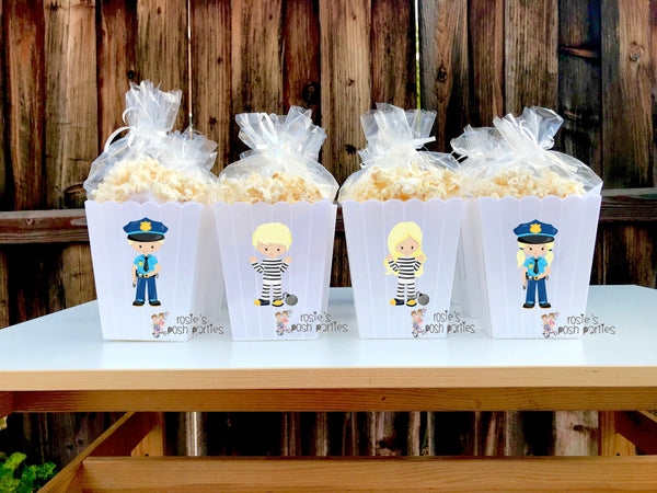 Police Party Theme | Cops and Robbers Popcorn Favor Bins | First Responder Academy Graduation Party Favor | SET OF 12