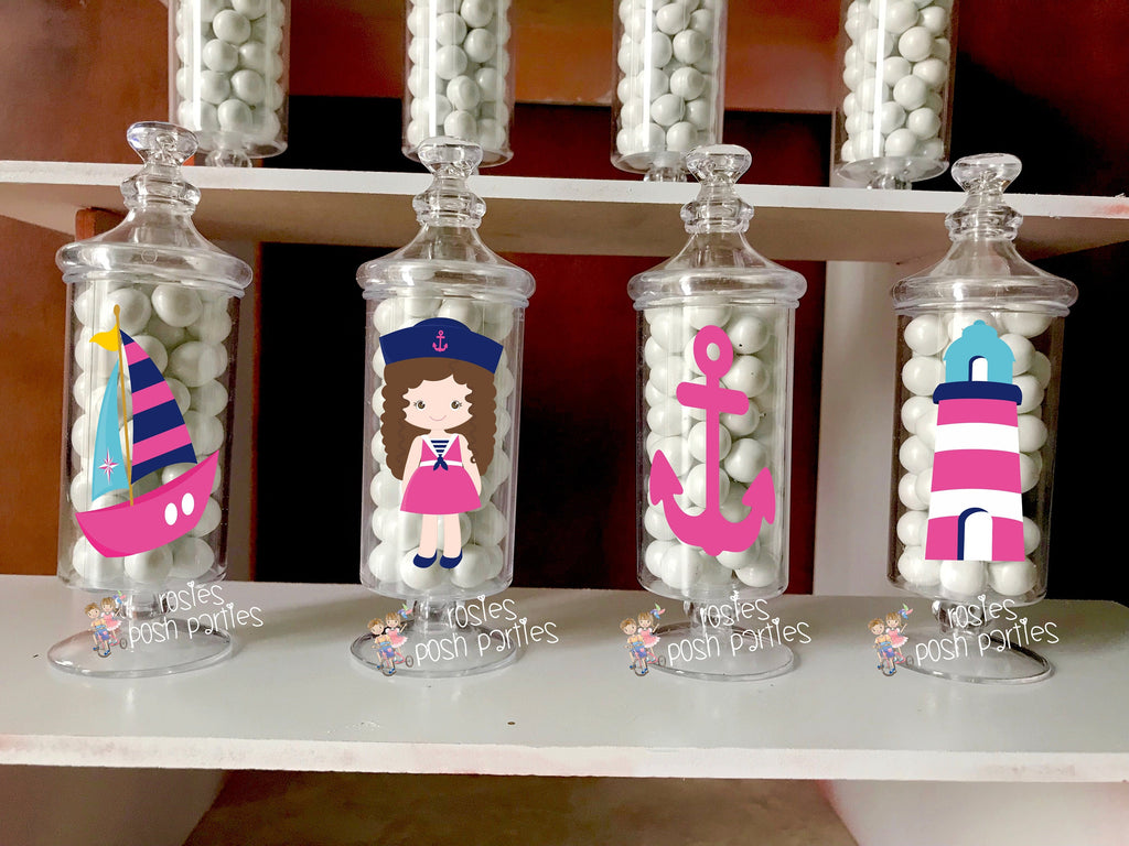 Nautical Girl party Apothecary Favor centerpiece Nautical Baby Shower Party decoration Nautica Party Baby Shower Birthday favors SET OF 12