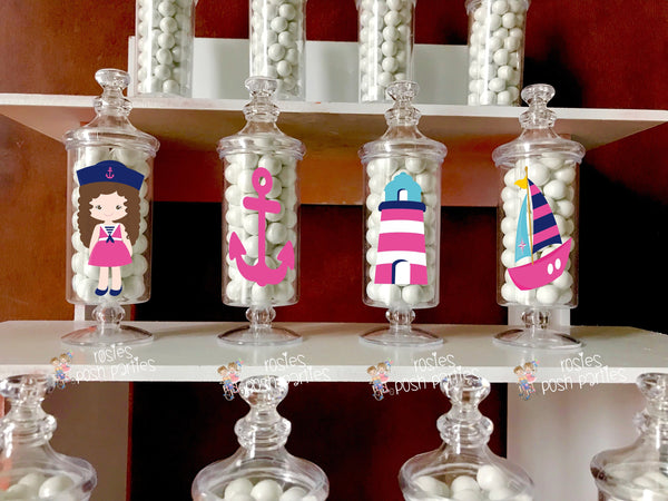 Nautical Girl party Apothecary Favor centerpiece Nautical Baby Shower Party decoration Nautica Party Baby Shower Birthday favors SET OF 12