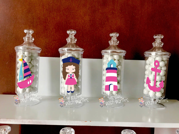 Nautical Girl party Apothecary Favor centerpiece Nautical Baby Shower Party decoration Nautica Party Baby Shower Birthday favors SET OF 12