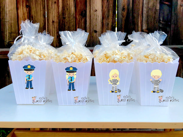 Police Party Theme | Cops and Robbers Popcorn Favor Bins | First Responder Academy Graduation Party Favor | SET OF 12
