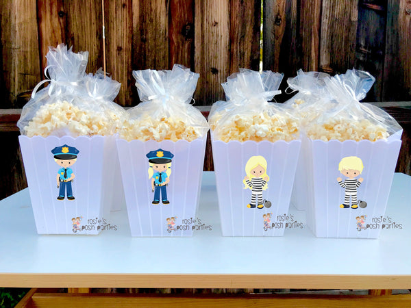 Police Party birthday party Favor centerpiece Cops and Robbers party decoration birthday Cop Party Favor Popcorn favor Boxes Party SET OF 12