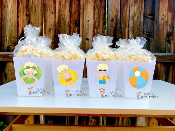 Pool Party birthday bash party Favor centerpiece Summer Pool Party decoration Summer birthday Pool Party Bash Popcorn favors Boxes SET OF 12