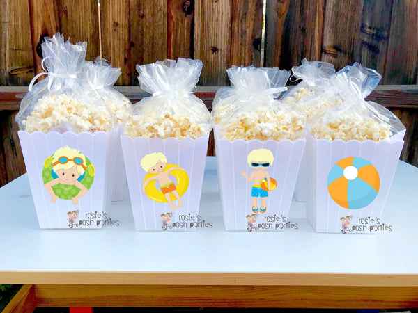 Pool Party birthday bash party Favor centerpiece Summer Pool Party decoration Summer birthday Pool Party Bash Popcorn favors Boxes SET OF 12