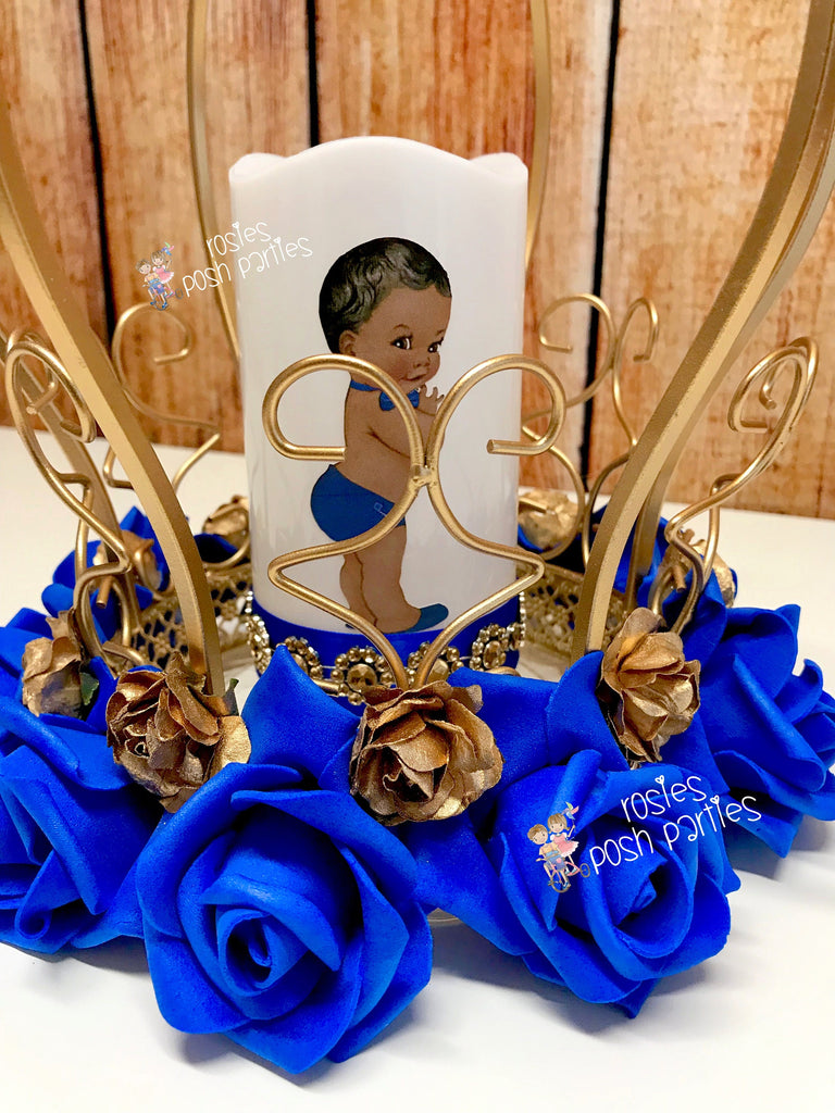 Little Prince Centerpiece Blue and Gold Birthday party table centerpiece  decoration Royal Baby Shower Birthday Gold Blue Gold crown Piece