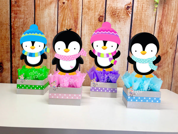 Winter Wonderland Penguins Winter Onederland Birthday favor centerpieces Onederland Birthday Decoration Penguin Centerpiece Party Set of 4