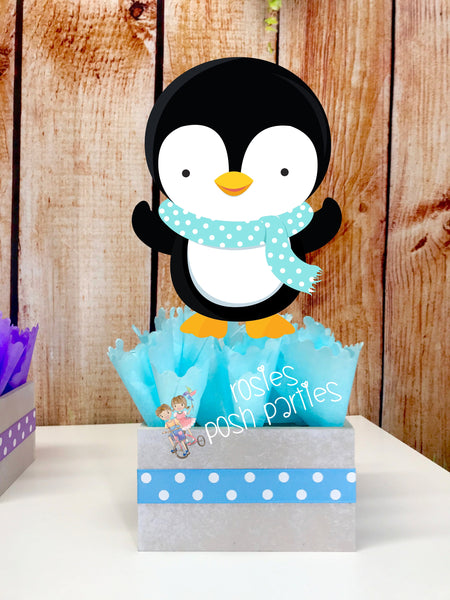 Winter Wonderland Penguins Winter Onederland Birthday favor centerpieces Onederland Birthday Decoration Penguin Centerpiece Party Set of 4