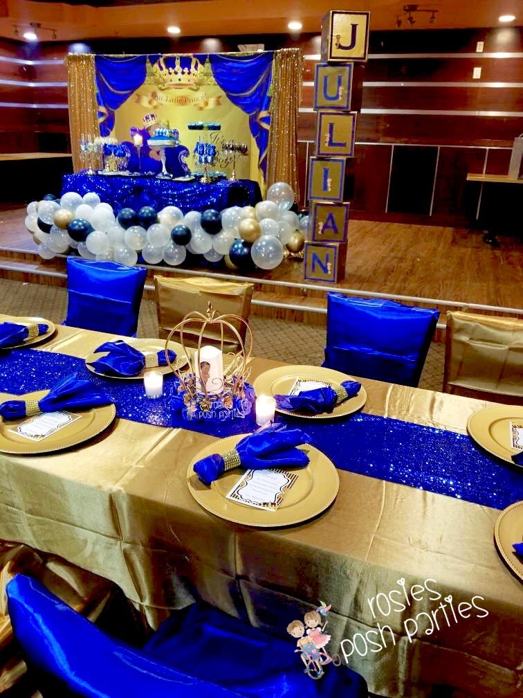 Little Prince Centerpiece Blue and Gold Birthday party table centerpiece  decoration Royal Baby Shower Birthday Gold Blue Gold crown Piece