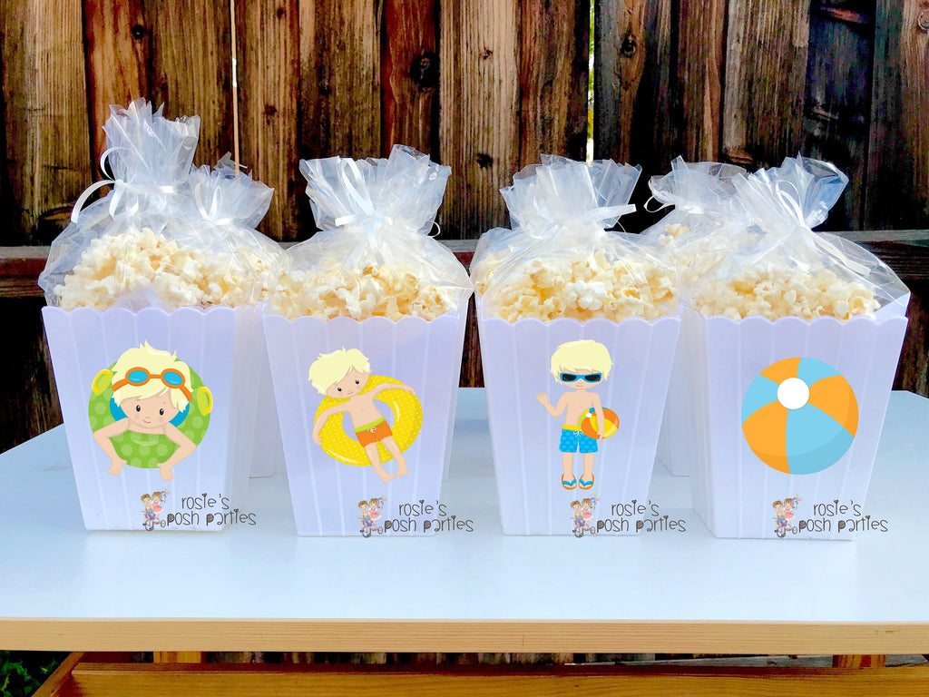 Pool Party birthday bash party Favor centerpiece Summer Pool Party decoration Summer birthday Pool Party Bash Popcorn favors Boxes SET OF 12