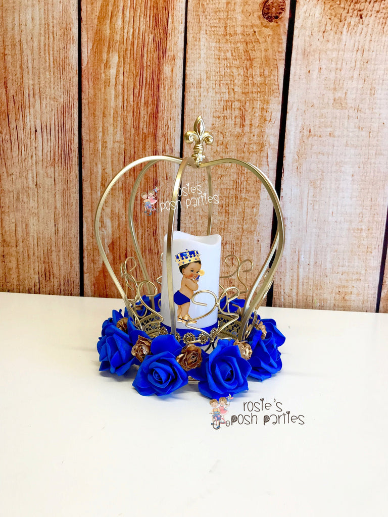 Little Prince Centerpiece Blue and Gold Birthday party table centerpiece  decoration Royal Baby Shower Birthday Gold Blue Gold crown Piece