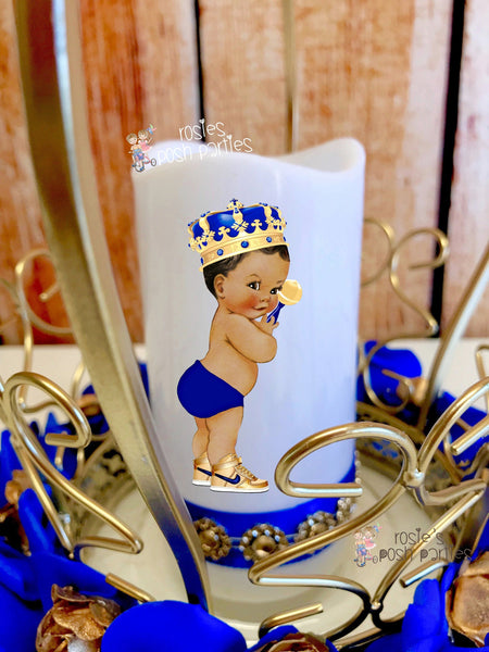 Little Prince Centerpiece Blue and Gold Birthday party table centerpiece decoration Royal Baby Shower Birthday Gold Blue Gold crown Piece