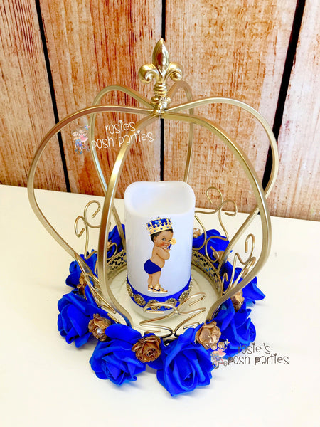 Little Prince Centerpiece Blue and Gold Birthday party table centerpiece decoration Royal Baby Shower Birthday Gold Blue Gold crown Piece