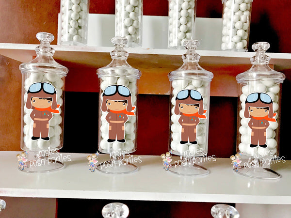 Airplane Birthday Pilot Apothecary Favor party decoration Pilot Airplane Theme Favor Apothecary Jar Favors Party SET OF 12