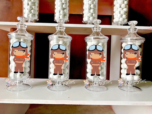 Airplane Birthday Pilot Apothecary Favor party decoration Pilot Airplane Theme Favor Apothecary Jar Favors Party SET OF 12