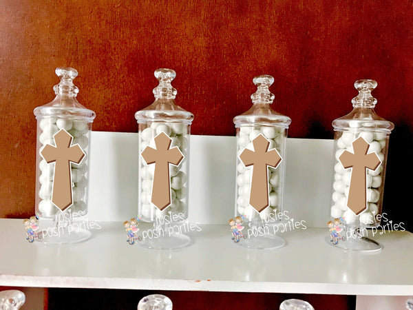 Baptism Religious Celebration Holy Cross Apothecary party Favor party decoration Holy Party Favor Apothecary Jar Favors Party SET OF 12