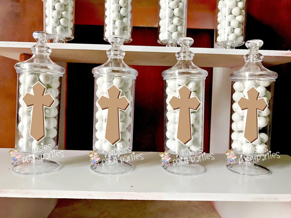 Baptism Religious Celebration Holy Cross Apothecary party Favor party decoration Holy Party Favor Apothecary Jar Favors Party SET OF 12