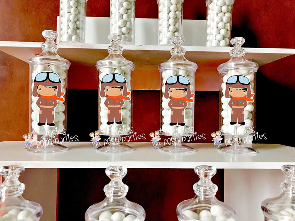 Airplane Birthday Pilot Apothecary Favor party decoration Pilot Airplane Theme Favor Apothecary Jar Favors Party SET OF 12