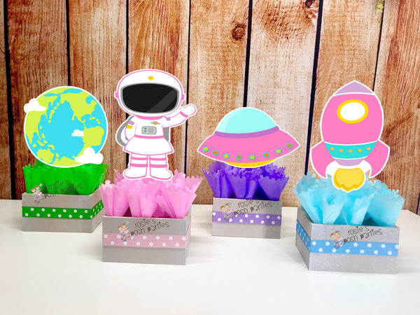 Outer Space Blast Off Centerpiece Decoration Rocket Ship Outer Planets Astronauts birthday party guest table centerpiece decoration SET OF 4