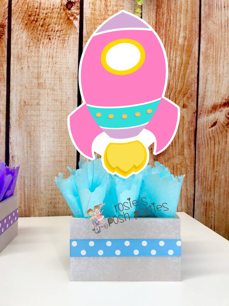 Outer Space Blast Off Centerpiece Decoration Rocket Ship Outer Planets Astronauts birthday party guest table centerpiece decoration SET OF 4