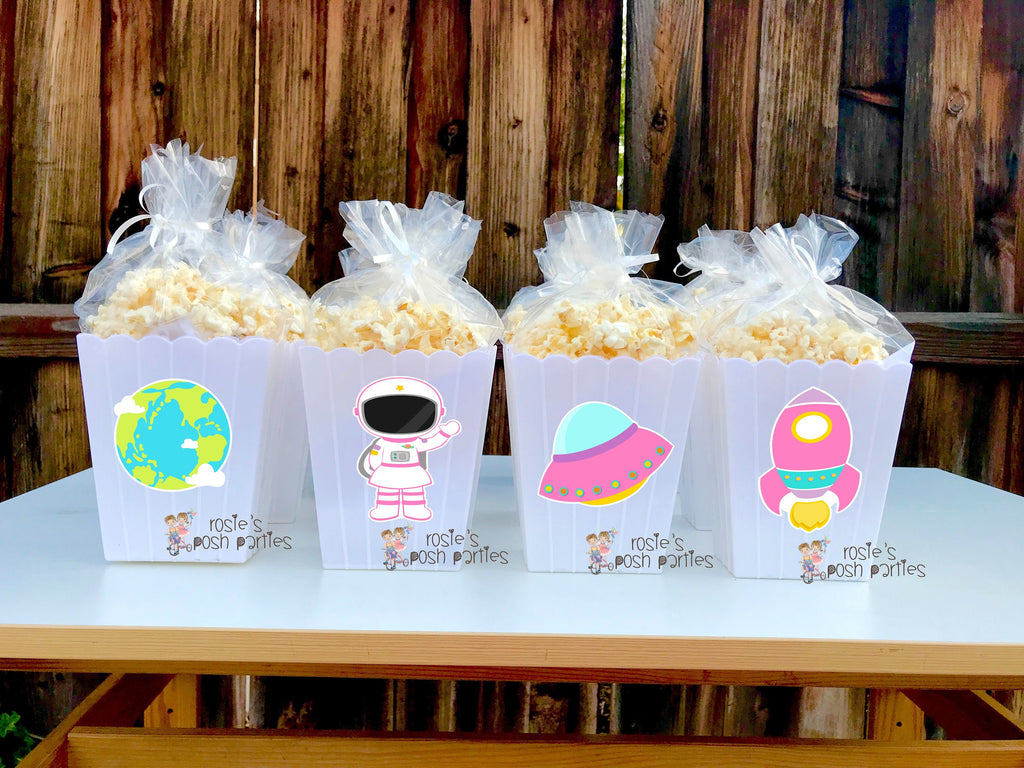Blast Off Outer Space birthday party Popcorn Favor Bins decoration birthday Outer Space Popcorn Favor Popcorn favor Boxes Party SET OF 12