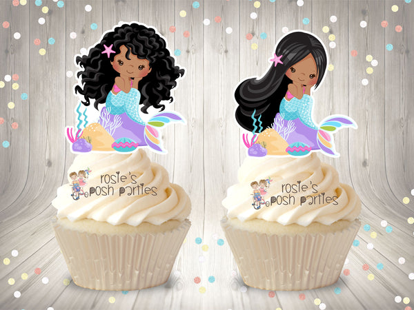 African Mermaid Pastel Theme Decoration Cupcake Toppers African American Mermaid Theme Cupcake Decoration SET OF 12