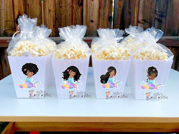 African Mermaid Pastel Theme Decoration Popcorn Favor Bins African American Mermaid Theme Popcorn Favor Decoration SET OF 12