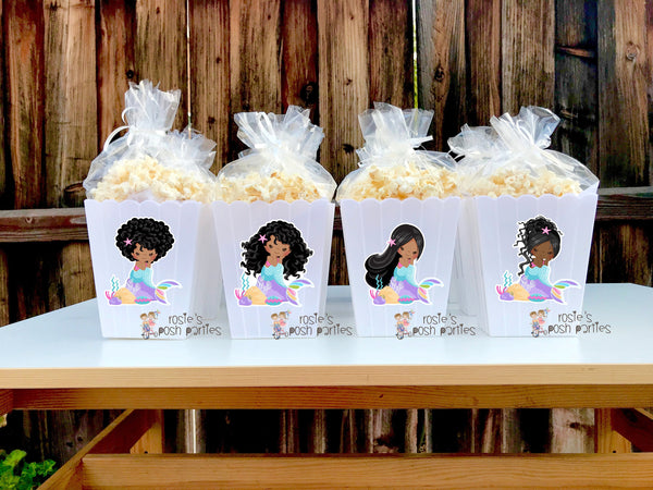 African Mermaid Pastel Theme Decoration Popcorn Favor Bins African American Mermaid Theme Popcorn Favor Decoration SET OF 12