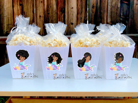 African Mermaid Pastel Theme Decoration Popcorn Favor Bins African American Mermaid Theme Popcorn Favor Decoration SET OF 12