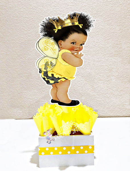 Queen Bee Yellow Black Gold Crown Wings Theme Baby Shower Birthday centerpiece Bumble Bee Theme Baby Shower Queen Bee Theme Party SET OF 4