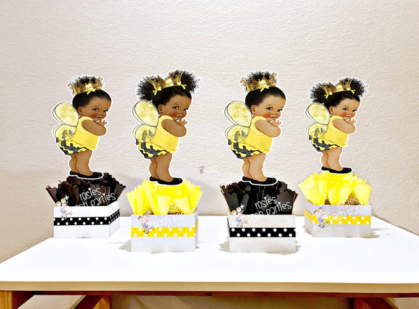 Queen Bee Yellow Black Gold Crown Wings Theme Baby Shower Birthday centerpiece Bumble Bee Theme Baby Shower Queen Bee Theme Party INDIVIDUAL