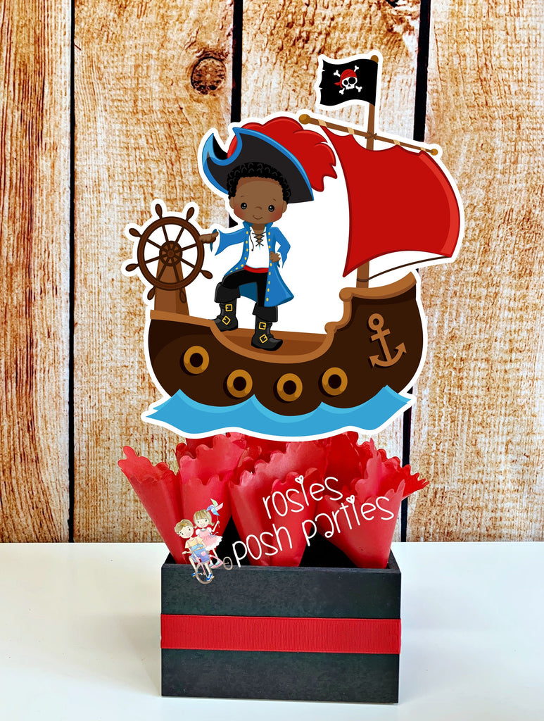 Pirate African birthday party wood guest table centerpiece