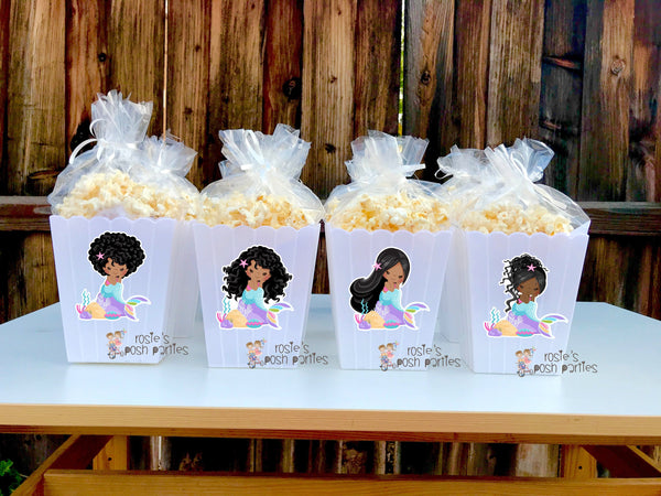 African Mermaid Pastel Theme Decoration Popcorn Favor Bins African American Mermaid Theme Popcorn Favor Decoration SET OF 12