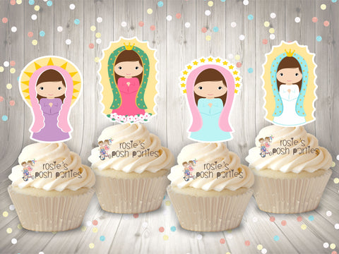 Virgin Mary Virgencita de Guadalupe Religious Decoration 1st Communion Baptism Wedding Virgencita Plis Please Theme Cupcake Toppers